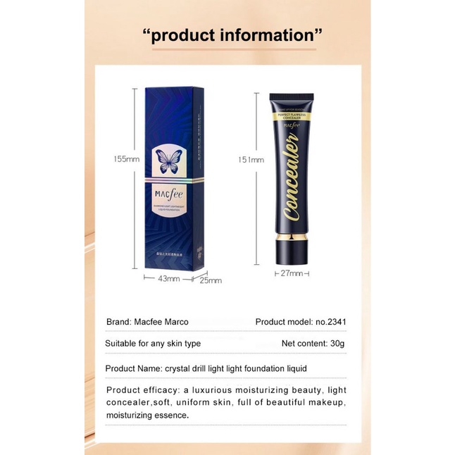 Hàng có sẵn Kem nền che khuyết điểm dạng lỏng MCAFEE màu trong suốt tinh tế dưỡng ẩm và khóa nước không dễ phai màu | BigBuy360 - bigbuy360.vn