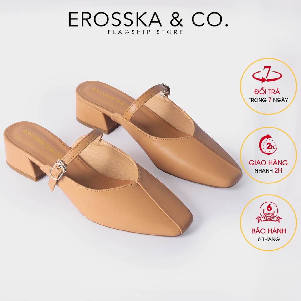 Dép cao gót Erosska mũi vuông phối dây quai mảnh cao 4cm màu bò - EL017