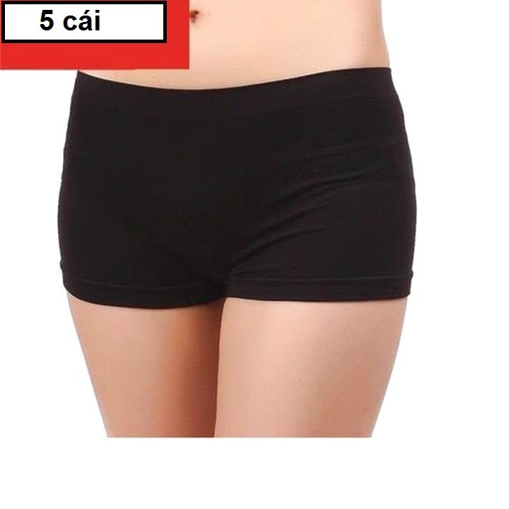 5 Cái Quần đùi short nữ Định Hình mặc trong váy Thun Lạnh 100% Poly Cotton thoáng mát ) Màu Đen 40kg - 70kg