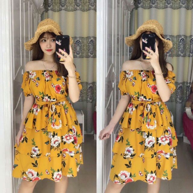 Đầm voan hoa 3 tầng