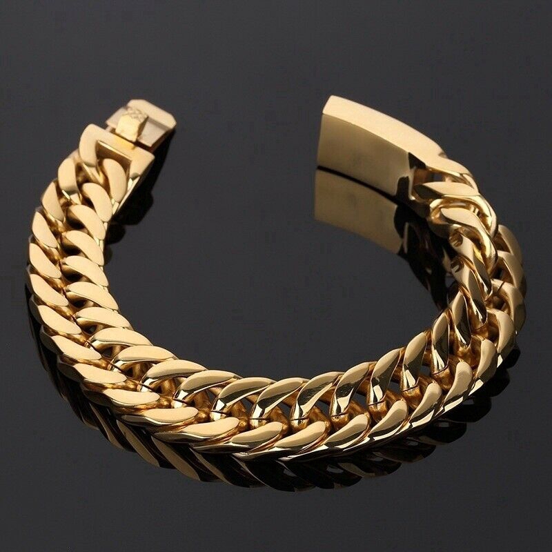 8.5" Gold Plated Men's Jewelry Stainless Steel Curb Cuban Chain Bracelet