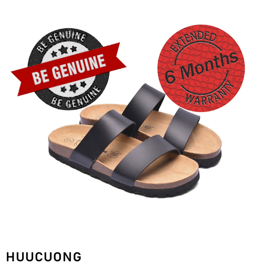 Dép HuuCuong 2 quai đen đế trấu, Hàng chính hãng Hữu Cường, giầy dép, sandal chịu nước