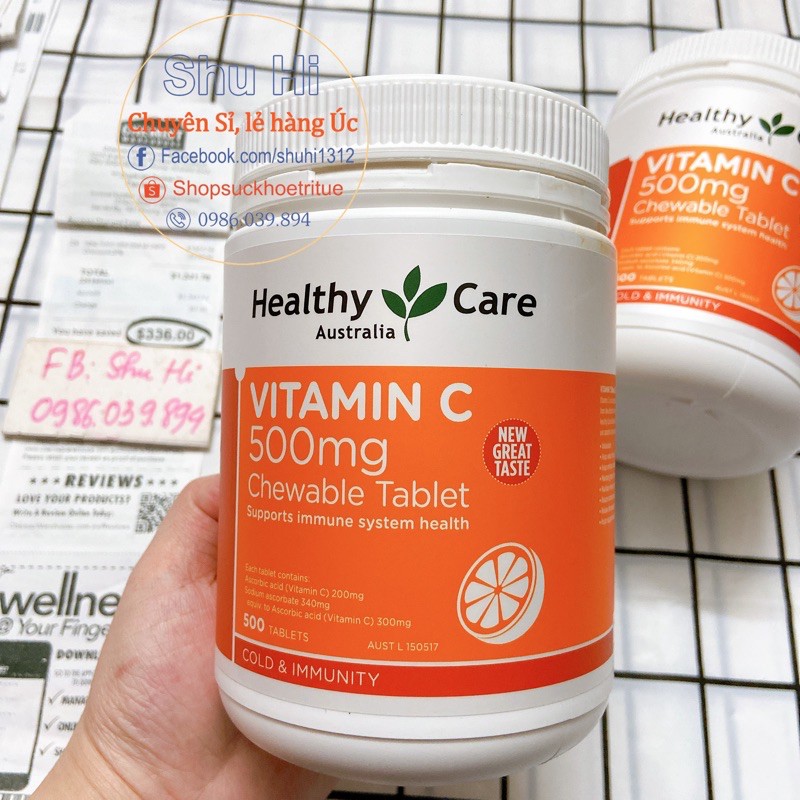 (Mẫu mới) Healthy Care Vitamin C 500mg 500 viên Úc - đủ bill Chemist