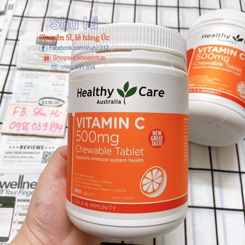 (Mẫu mới) Healthy Care Vitamin C 500mg 500 viên Úc - đủ bill Chemist