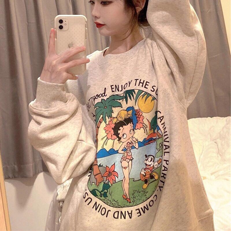 Áo sweater nỉ ngoại tay bồng unisex Tắm biển_Áo nỉ bông nam nữ basic, cá tính, hottend