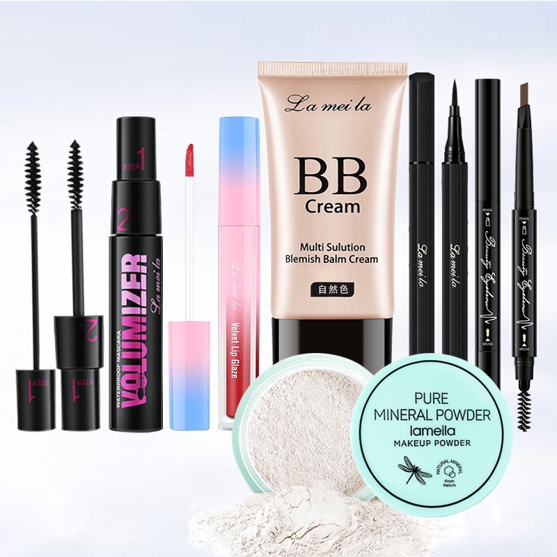 Bộ trang điểm đầy đủ LAMEILA 6 món, Kem BB, Phấn phủ, Mascara, Chì kẻ mày