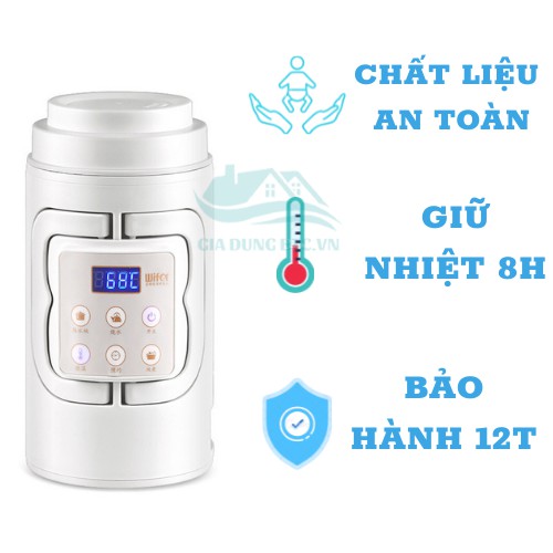 Bình ủ cháo cho bé có đèn led hiển thị nhiệt độ, 6 chế độ cảm ứng thông minh l Phích nấu cháo, ủ cháo cho bé hẹn giờ