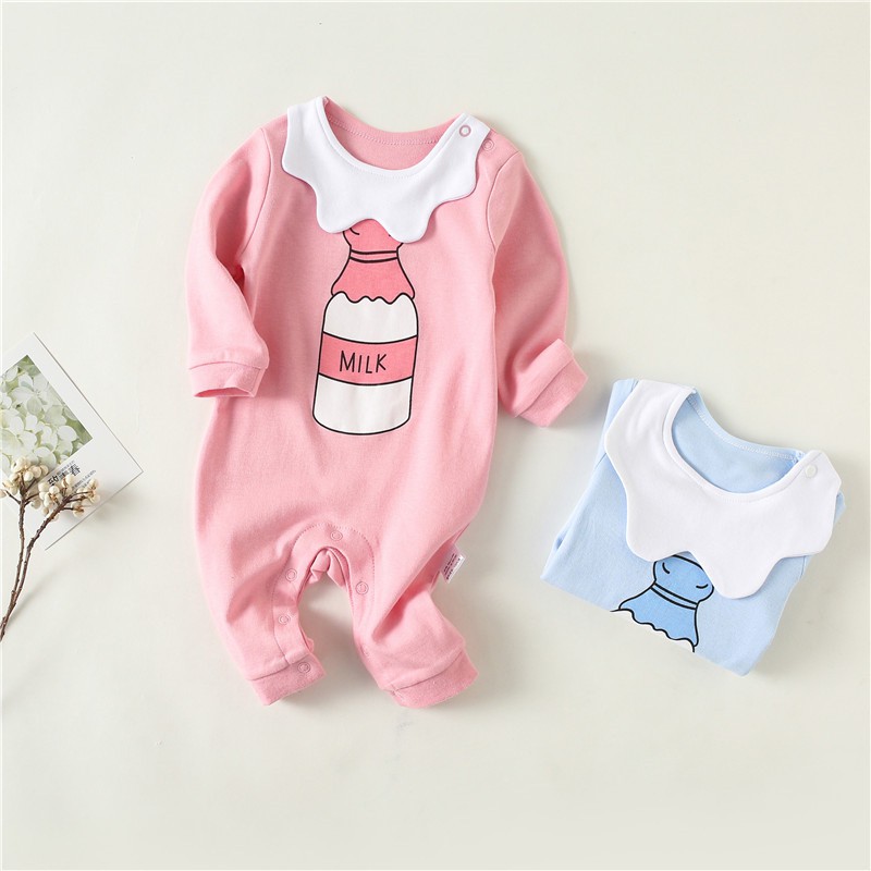 Bodysuit Áo liền quần Body dài tay Cotton cho bé trai bé gái Hàng Quảng châu xuất Nhật SL01 Bình sữa