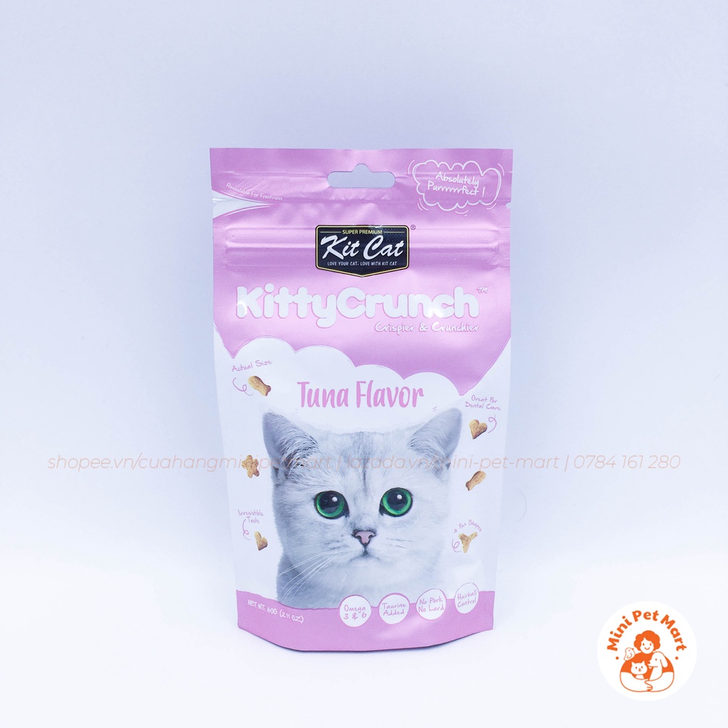 Bánh thưởng ăn vặt cho mèo KIT KAT KITTY CRUNCH 60g - Vị hải sản, cá hồi, cá ngừ, thịt gà, thịt bò, thịt cừu