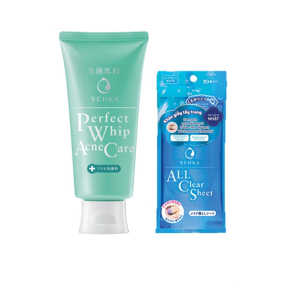 Combo Sữa Rửa Mặt Dành Cho Da Mụn Senka Perfect Whip Acne Care 100g và Khăn Giấy Tẩy Trang 10 Miếng | BigBuy360 - bigbuy360.vn