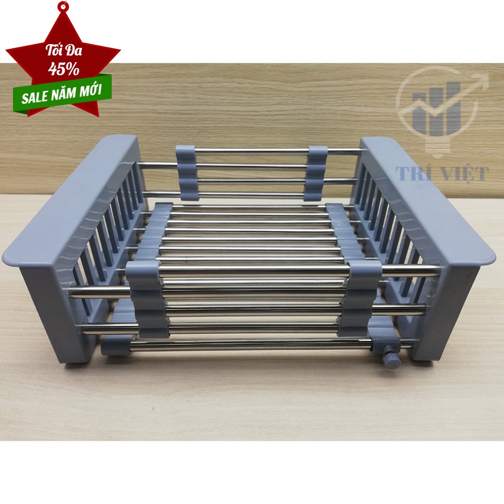 Khay Đựng Chén Co Giãn Inox - Khay đựng bát dĩa - Kích thước kéo dãn tối đa là 46cm x 23cm x 9cm