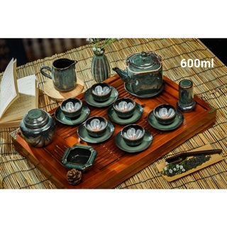 ( 8 Mẫu ) Bộ ấm chén nở Hoa dáng VUÔNG_ Ấm trà men Xanh Đồng gốm Sứ Bát Tràng cao cấp  (ko kèm khay)