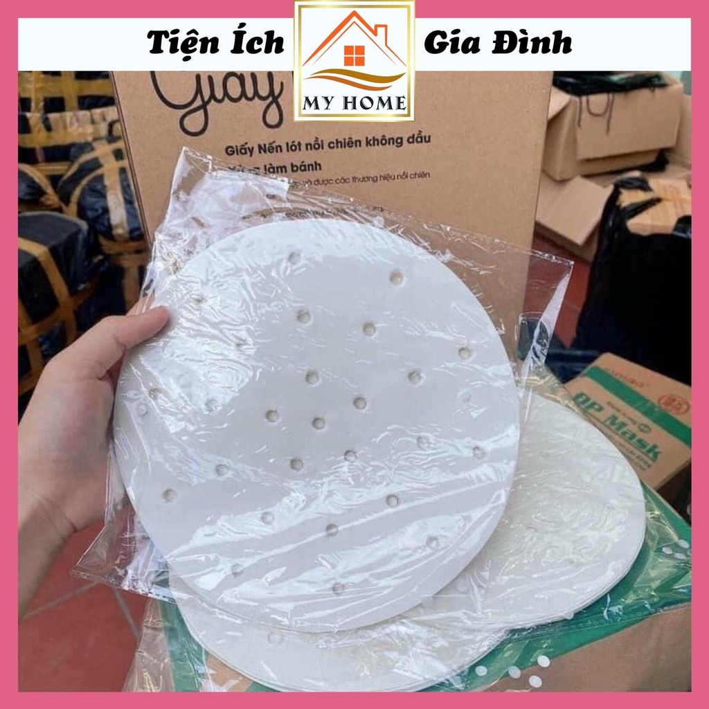 Set 100 tờ giấy nến cho nồi chiên không dầu, giấy lót chống dính nồi hấp nướng bánh có đục lỗ