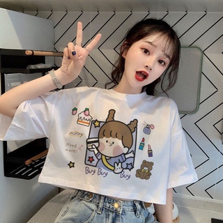 Áo croptop tay lỡ Hoạt Hình Siêu Dễ Thương, áo thun tay lỡ croptop 3 màu basic