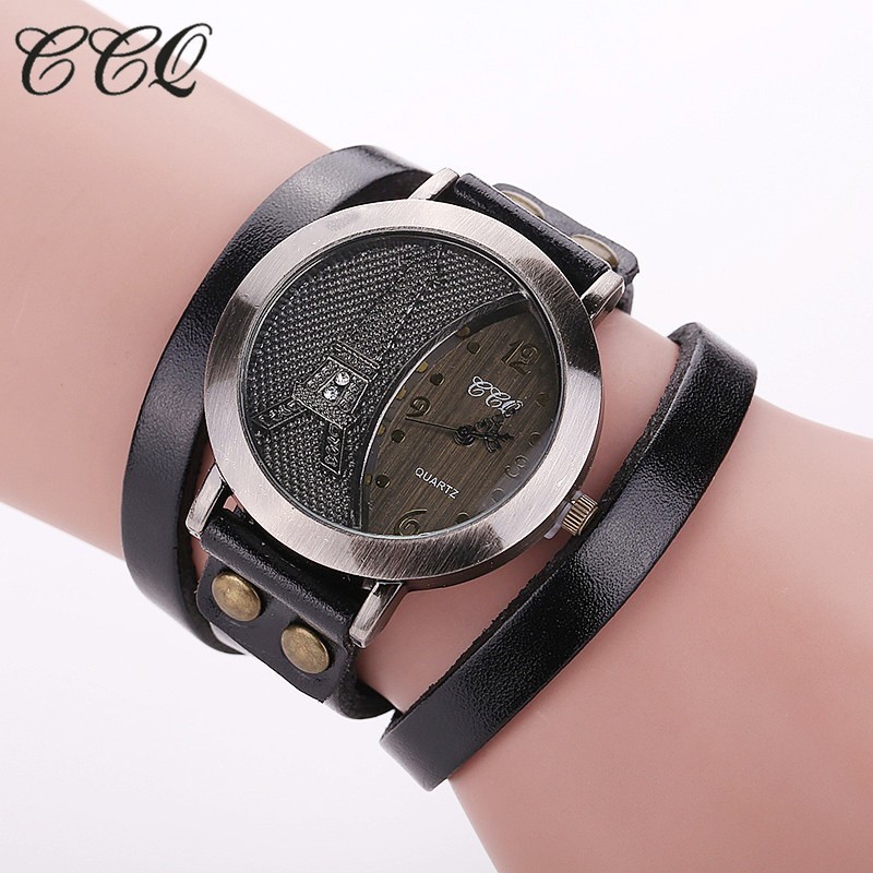 Đồng hồ đeo tay máy quartz trang trí hình tháp kèm dây đeo da 1292