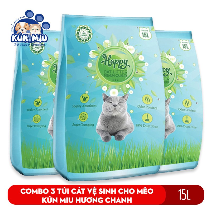Cát vệ sinh cho mèo Happy Cat hương chanh 15L Chất liệu bentonite, than hoạt tính và Zeolite cao cấp