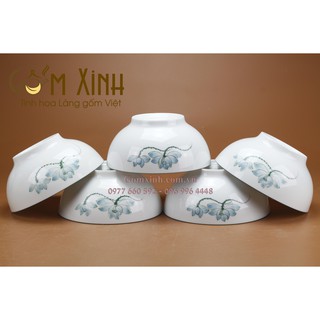 Tô bầu hoa sen vẽ tay_Bát canh bộ đồ ăn Bát Tràng