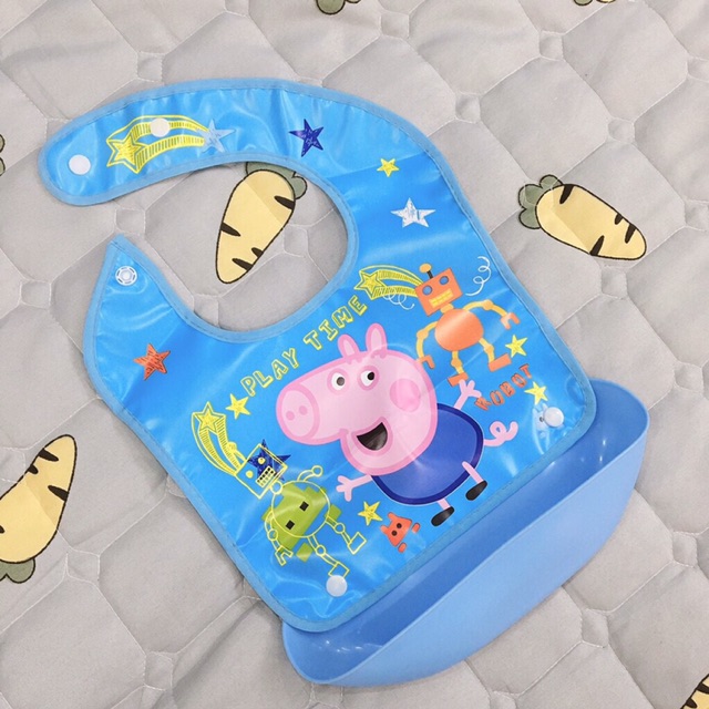 Yếm Ăn Dặm Chống Thấm Có Máng Silicon Cho Bé