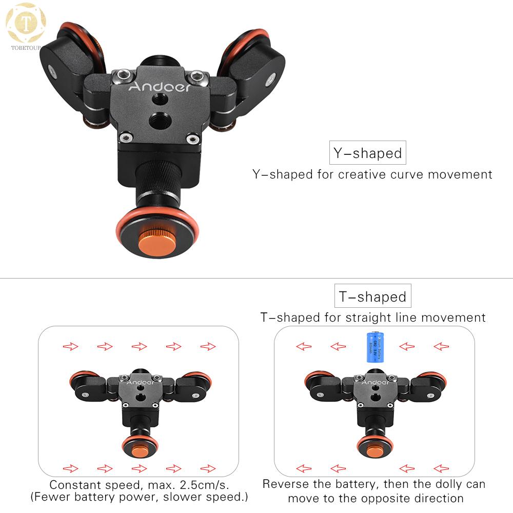 Shipped within 12 hours】 Andoer Electric Motorized Auto Camera Dolly Video Slider Skater 3-Wheel Pulley Car for Canon Nikon Sony DSLR for iPhone X 8 7 Plus 6s Smartphone for GoPro Hero 5/4/3+/3 Action Sports Cam Video Dolly [TO]