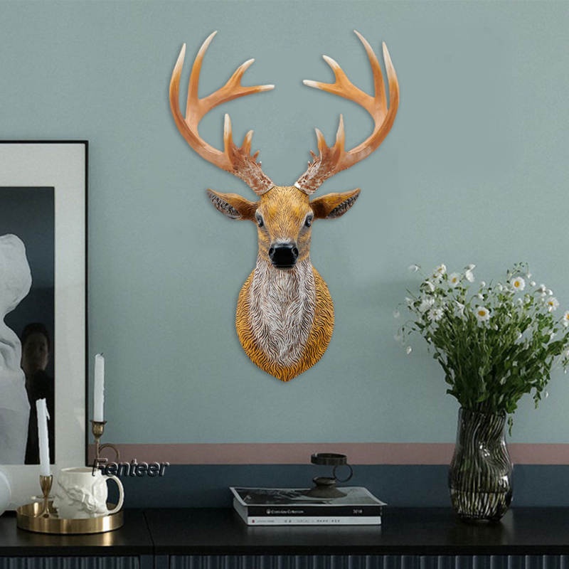 Mô hình đầu hươu 3D bằng nhựa resin sinh động thích hợp treo tường trang trí