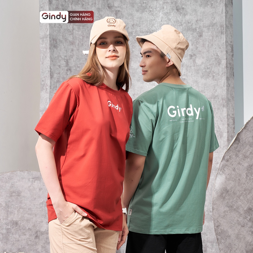 Áo phông form rộng thun tay lỡ cổ tròn in hình vải 100% cotton mát 4 màu xanh lá, đỏ, đen trắng Local Brand GINDY A071