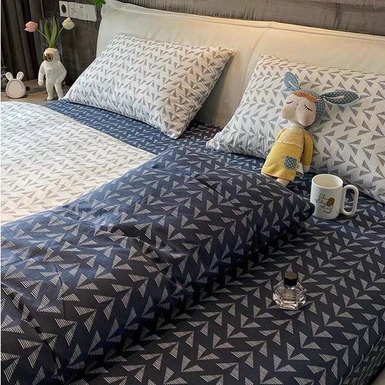 Bộ vỏ chăn ga gối 4 món Cotton Poly chữ V trắng đen
