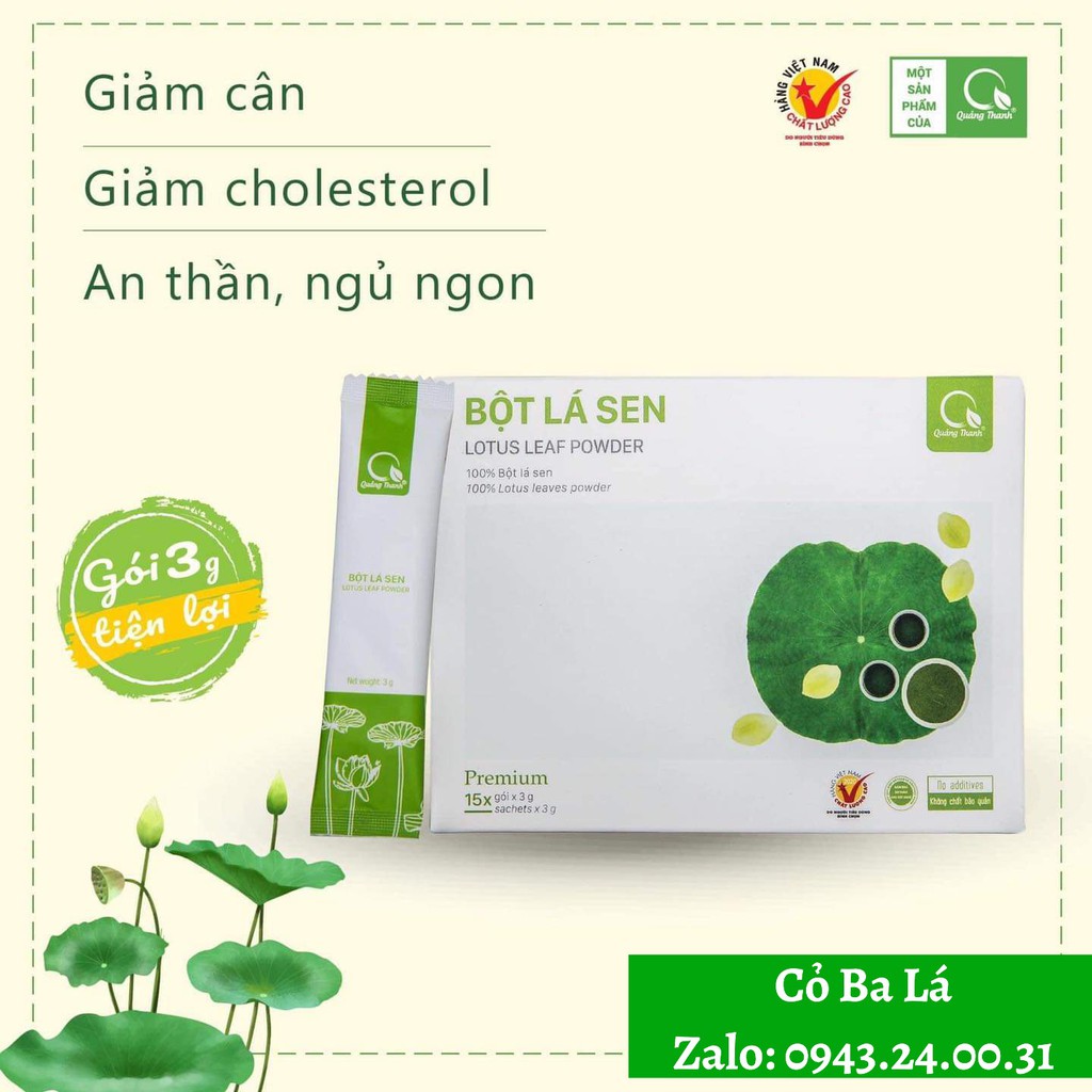 Bột Lá Sen Quảng Thanh (hộp 15 gói) - giảm cholesterol, giảm mỡ máu, lợi tiểu, hạ huyết áp, kiểm soát đường huyết