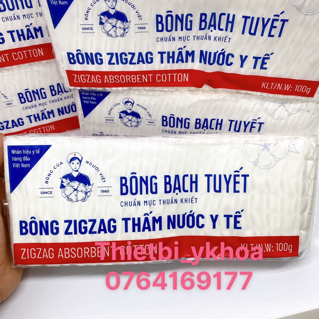 Bông Y Tế Cắt Zigzag 100g/ gói chính hãng BÔNG BẠCH TUYẾT