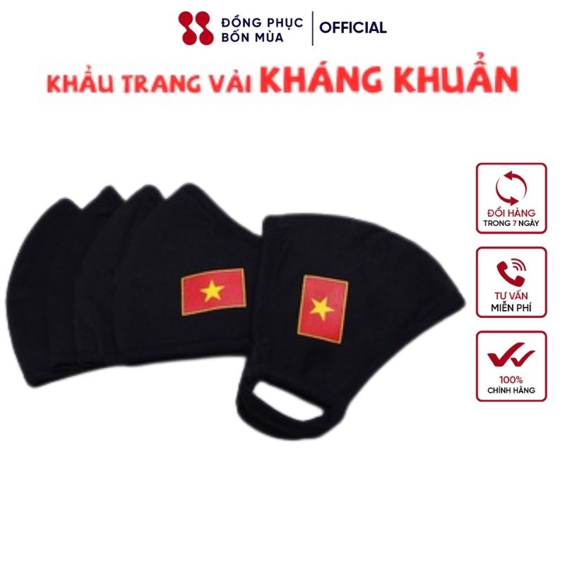 Khẩu Trang Vải Kháng Khuẩn Màu Đen in Cờ Đỏ Sao Vàng Việt Nam Hàng thiết kế sẵn hàng KT.2.06