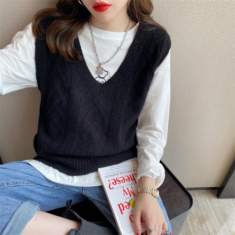 Áo len không tay cổ chữ V dáng rộng phong cách Hàn Quốc thời trang mới cho nữ