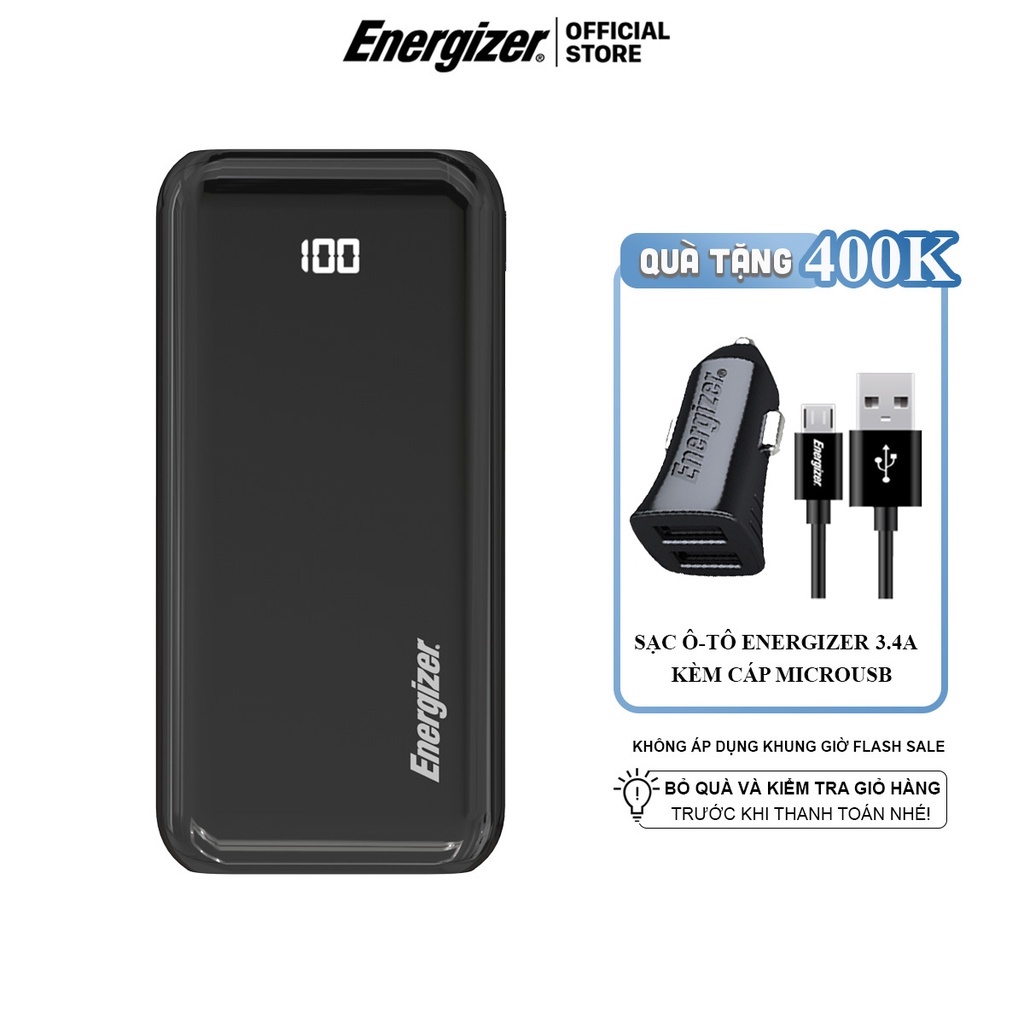 Sạc dự phòng Energizer 20,000mAh UE20011C - tích hợp 3 cổng outputs và 2 cổng inputs - Hàng chính hãng