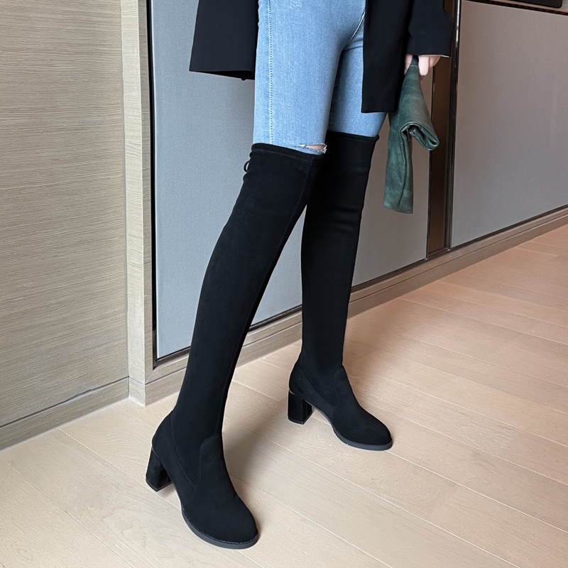 Giày Bốt Cao Gót Cổ Cao Qua Gối Màu Đen Thời Trang Cho Nữ Size 34