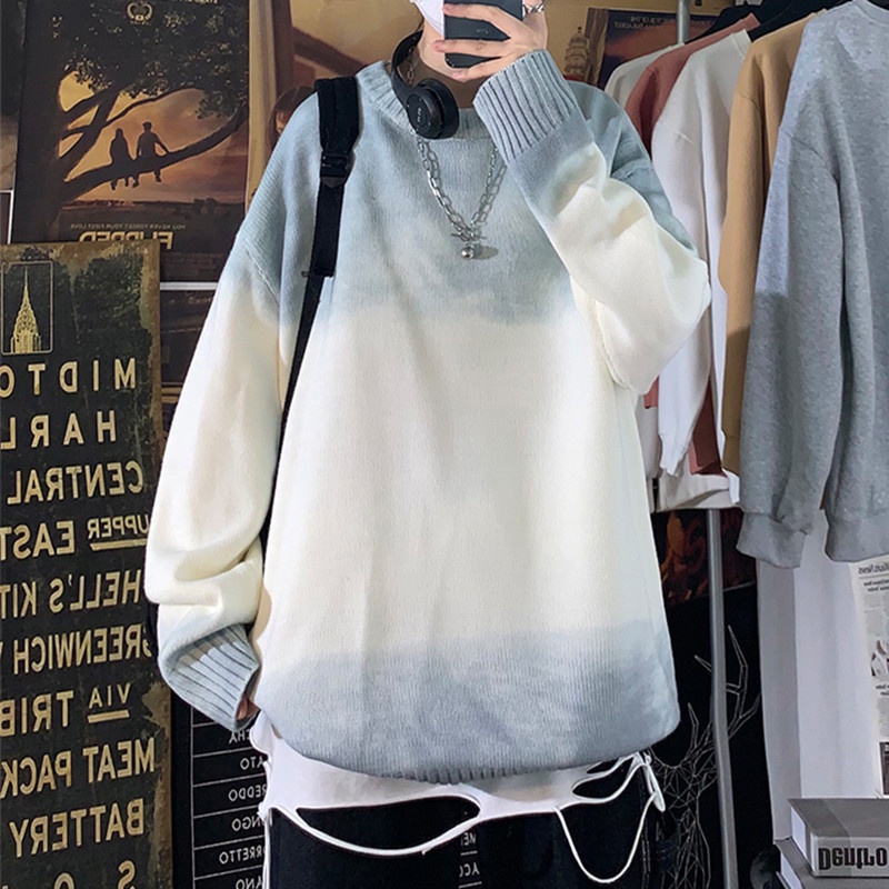 Áo Sweater Cổ Tròn Dáng Rộng Màu Sắc Tương Phản Thời Trang Thu Đông Cho Nam Giới