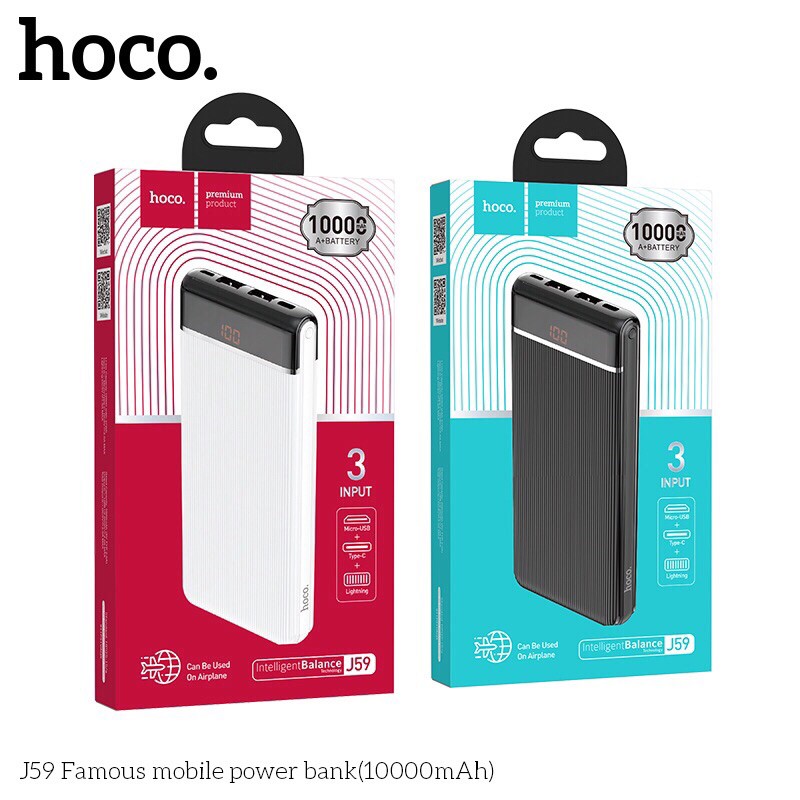 Sạc dự phòng 10000mah hoco j59 2 cổng USB màn hình led hiển thị pin