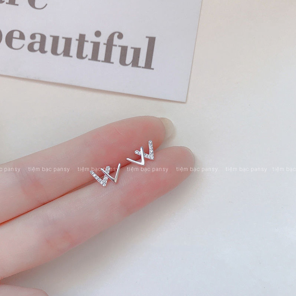 Bông tai nữ PANSY chữ W bằng bạc ta thật, khuyên tai nữ dễ thương phong cách Hàn Quốc cá tính