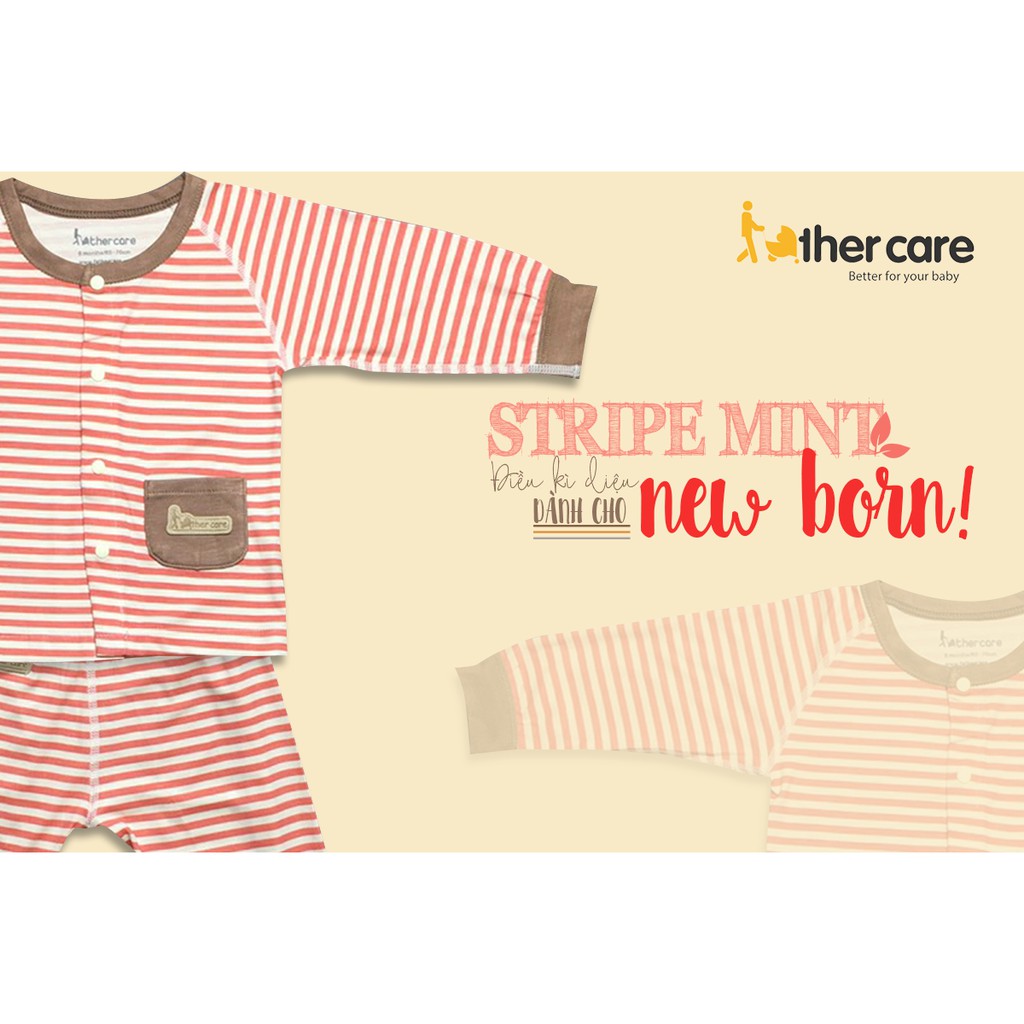 Bộ Quần áo sơ sinh FatherCare Cài giữa Dài tay - Kẻ phối túi FC808