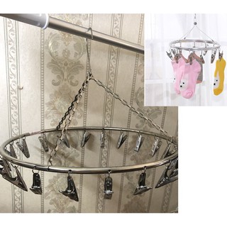 Móc Kẹp Phơi Quần Áo Inox 16 Kẹp Khung Tròn Tiện Ích