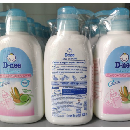 Rửa Bình Dnee Dạng Chai, Rửa Bình Sữa Cho Bé, Chai màu Xanh Dương, 500ml