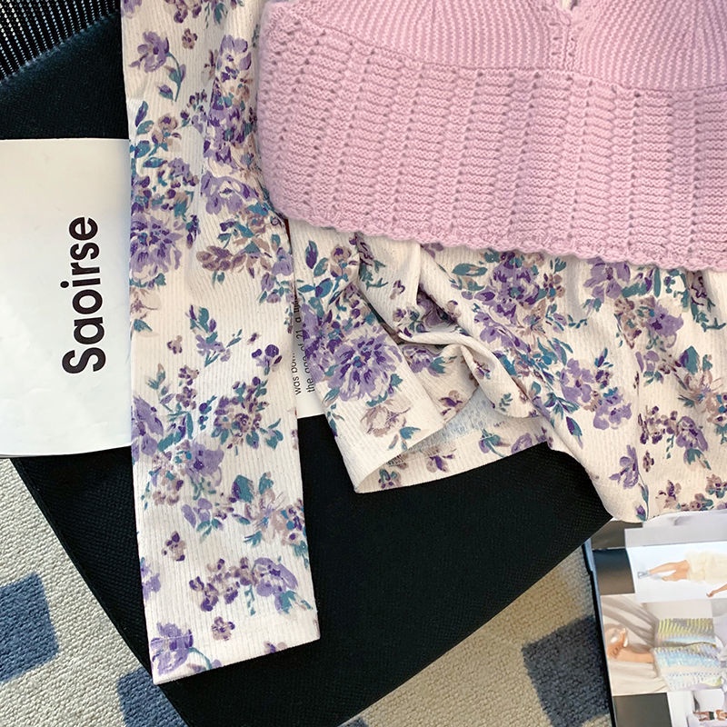 Set Áo Cổ Lọ + Áo Hai Dây Dệt Kim Thiết Kế Mới Thời Trang Mùa Xuân Dành Cho Nữ