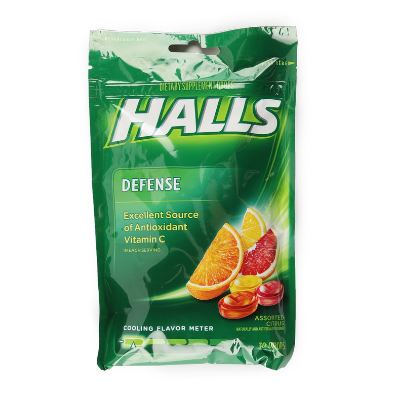Kẹo Halls Nhập từ Mỹ, Hương Chanh Đào, Cam, Chanh Bổ Sung Vitamin C 25 Viên