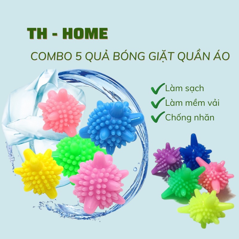 Set 5 quả cầu gai hỗ trợ giặt sạch và chống nhăn quần áo trong máy giặt