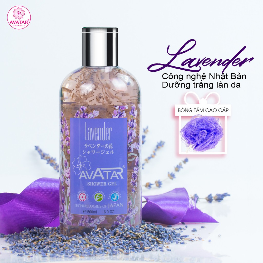 Sữa tắm nước hoa Nhật Bản cánh hoa thật Lavender AVATAR hương thơm quý phái 500ml