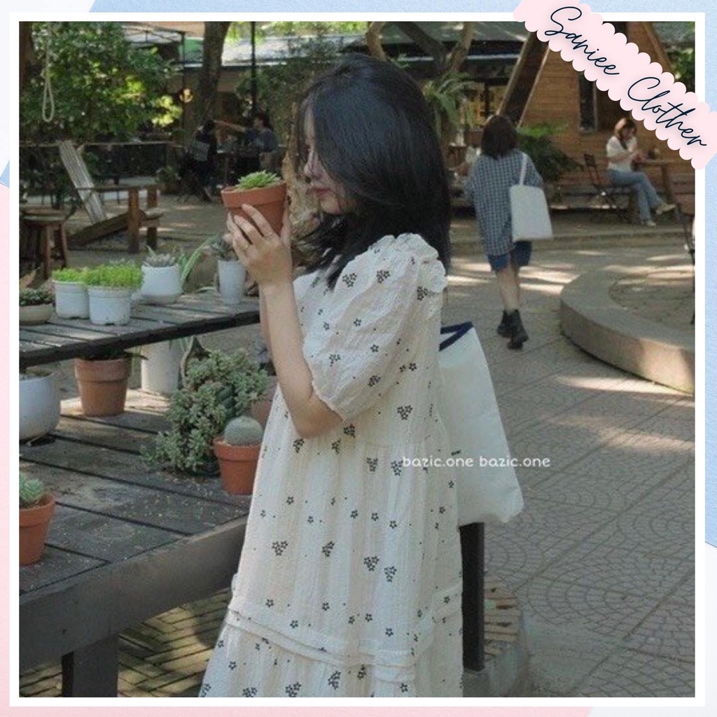 Đầm nữ ngắn tay chấm bi dáng rộng váy babydoll hoa nhí dáng dài đầm ulzzang tiểu thư vintage nữ Saniee Clother