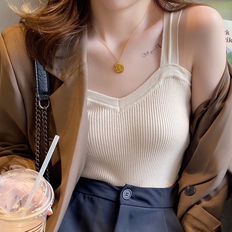 Áo Hai Dây Màu Trắng Thời Trang Xuân Thu Cho Nữ