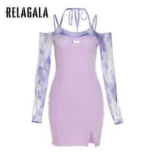 RelaGala Nữ Màu Sắc Tương Phản Rỗng Tính Khí Gợi Cảm Slim Fit Đa Năng Sling Đầm