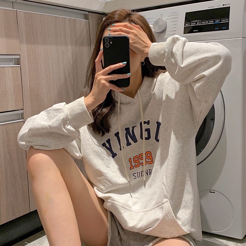 Áo hoodie SUXI tay dài in họa tiết chữ thời trang Hàn Quốc dành cho nữ