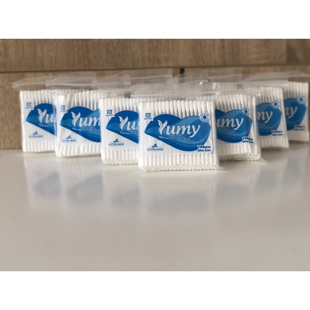 Tăm bông Yumy người lớn, tăm bông vệ sinh tai mũi họng gói 100 que