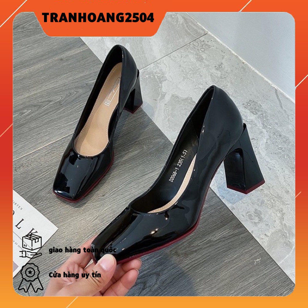 SẴN MỘT SỐ SIZE Giày Cao Gót Nữ Đế Dày Mũi Vuông 4 Màu Sáng Trẻ Trung 8 cm