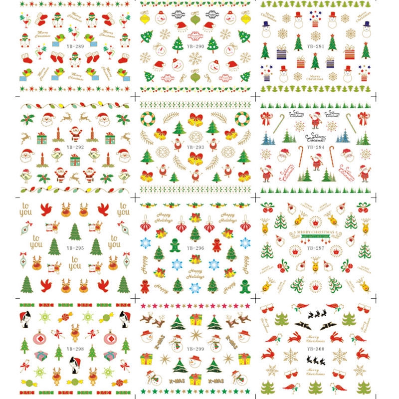 Set 12 Tấm Sticker 3D Chủ Đề Giáng Sinh Dễ Thương Dùng Để Trang Trí Móng Nghệ Thuật