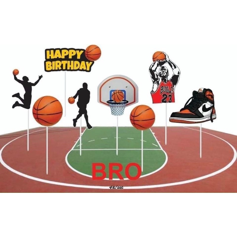 Combo 5 set cắm bóng rổ trang trí bánh kem